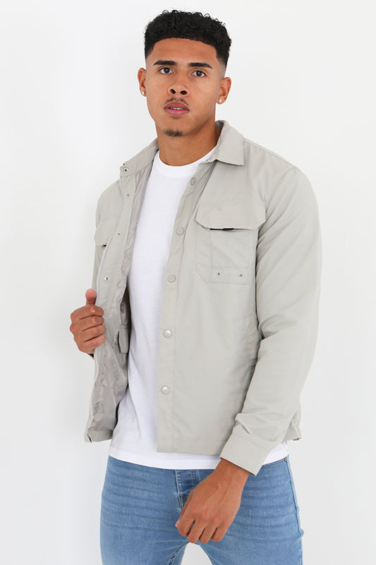 Stone Lightweight Patch Pocket Detail Shacket