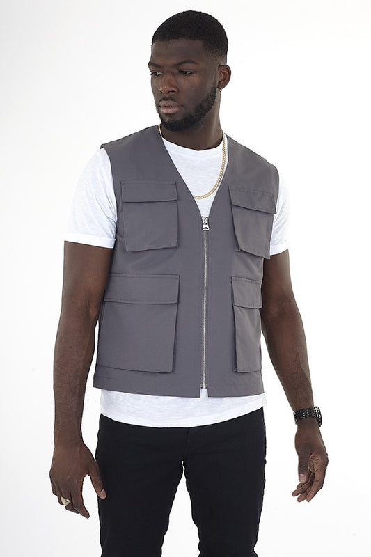 Pocket Detail Grey Utility Style Gilet