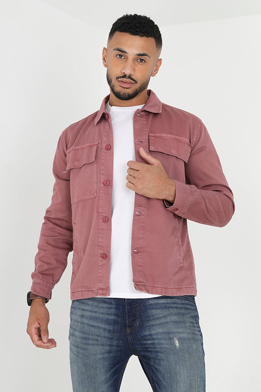 Pink Chest Pocket Detail Button Through Shacket