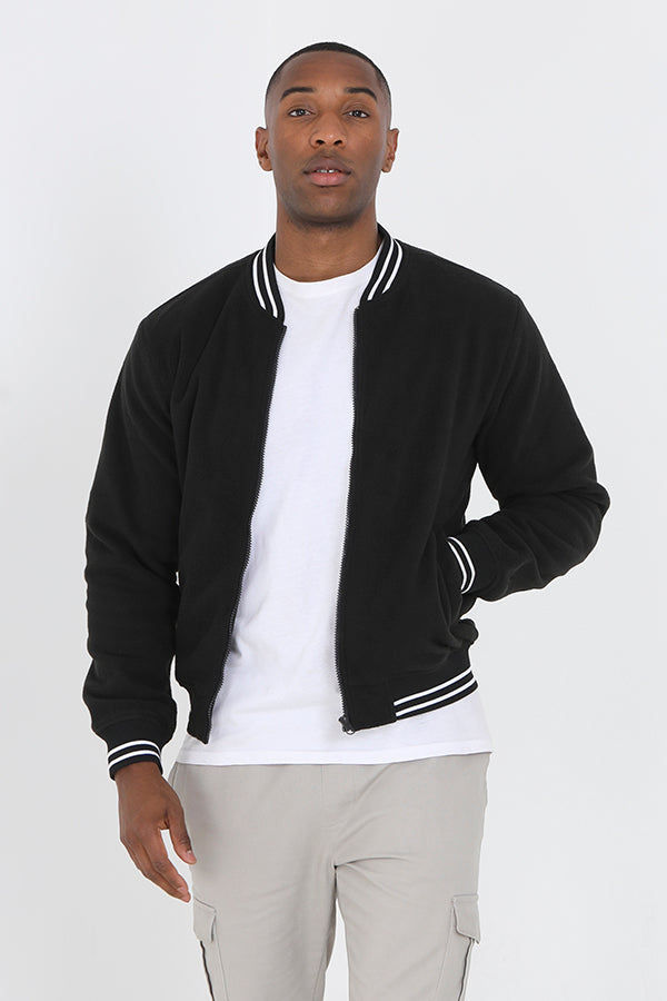 Black Fleece Zip Through Bomber Jacket