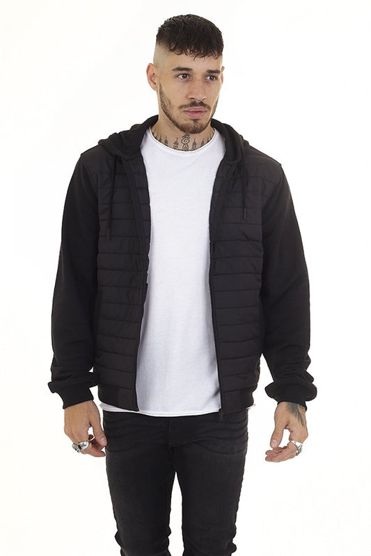 Jersey Sleeve And Hood Detail Puffer Jacket