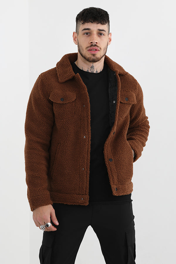 Tan Button Through Collared Borg Western Jacket