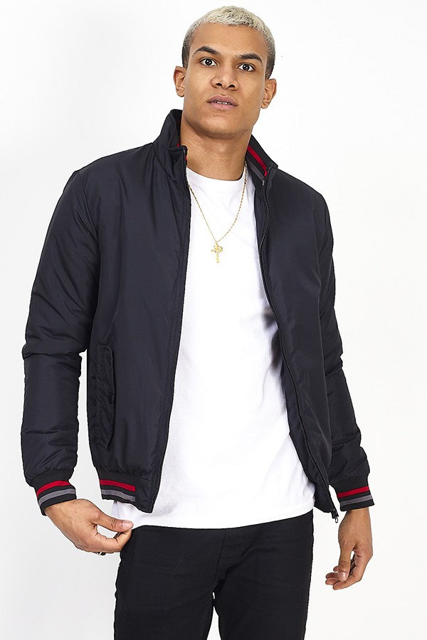 Funnel Neck Stripe Detail Bomber Jacket