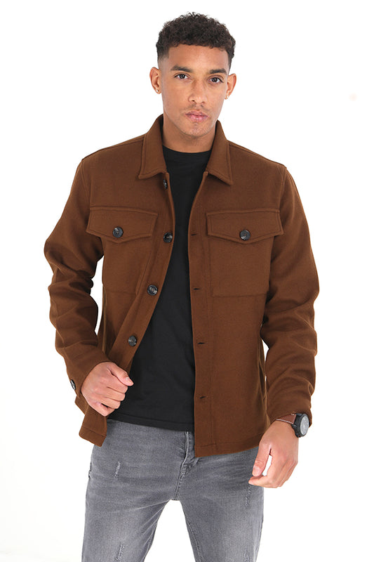 Chocolate Faux Wool Button Through Shacket