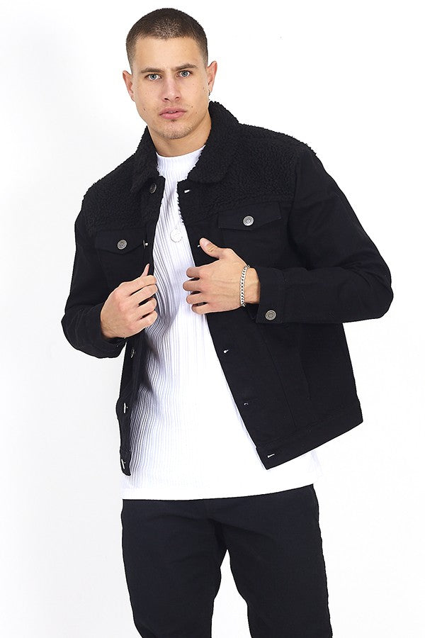 Black Upper Borg Detail Denim Jacket
