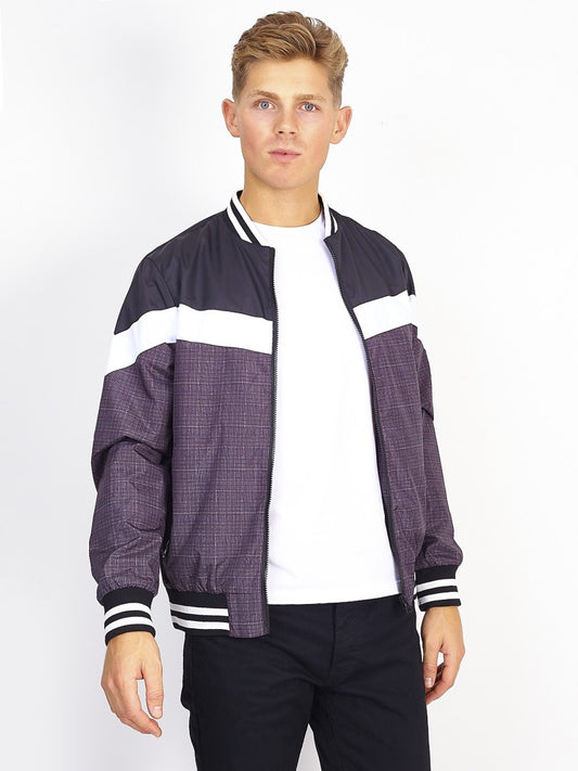 Checked Contrast Panel Design Bomber Jacket