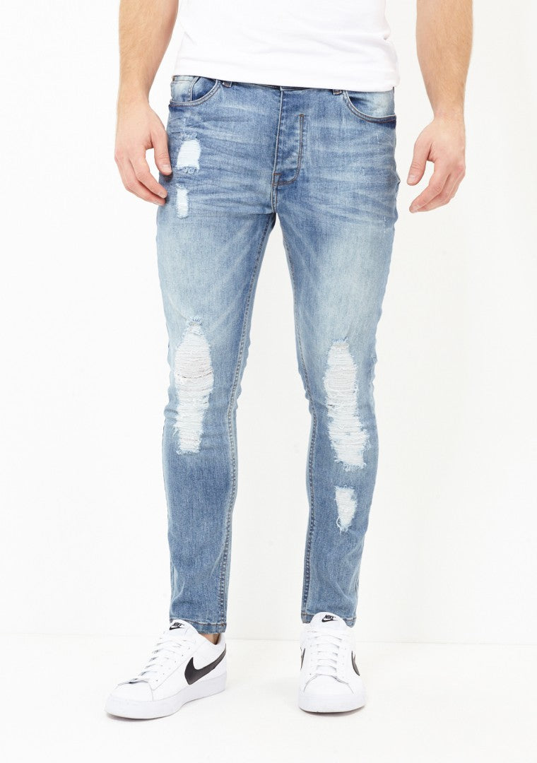Rose Pocket Embroidery Blue Jeans