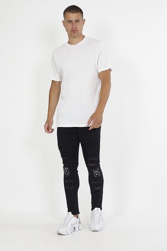 Paisley Patch Detail Charcoal Ripped Skinny Jeans