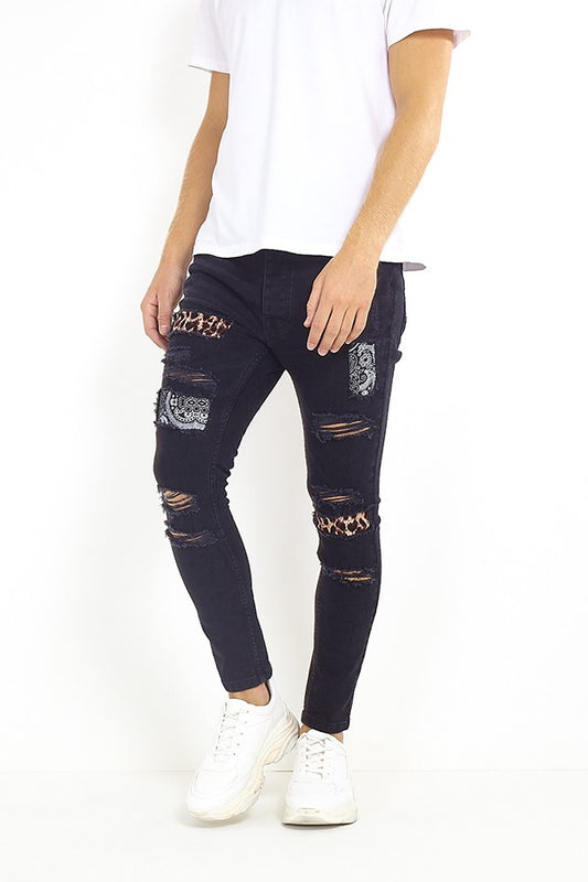 Patch Detail Dark Charcoal Skinny Jeans