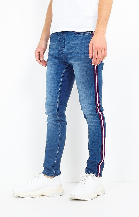 Stripe Seam Detail Light Blue Washed Skinny Jeans
