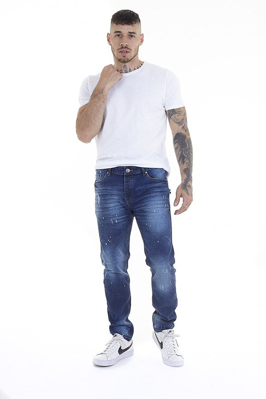 Blue Denim Skinny Fit Paint Splat Jeans