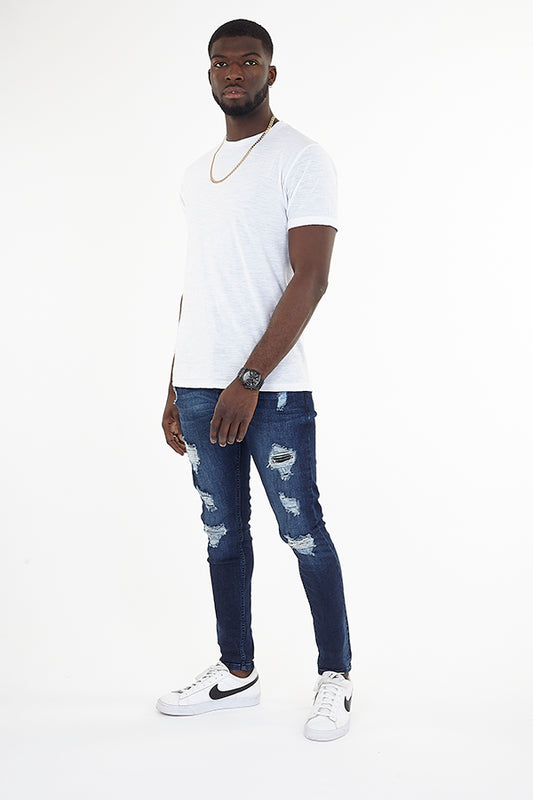 Dark Blue Ripped Skinny Denim Jeans