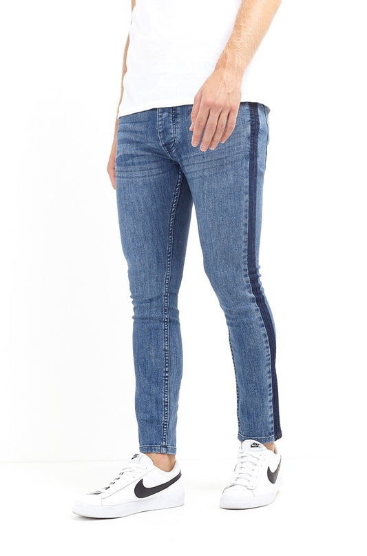 Contrast Stripe Washed Blue Skinny Jeans