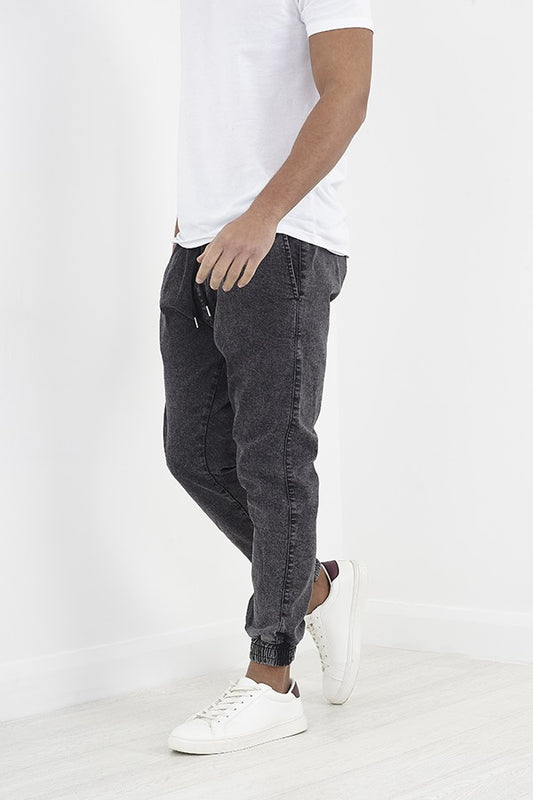 Dark Grey Acid Wash Cuffed Cargo Style Denim Jeans