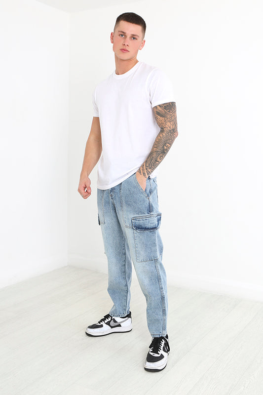 Light Blue Loose Fit Cargo Style Denim Jeans