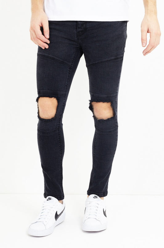 Zip Detail Charcoal Biker Skinny Jeans