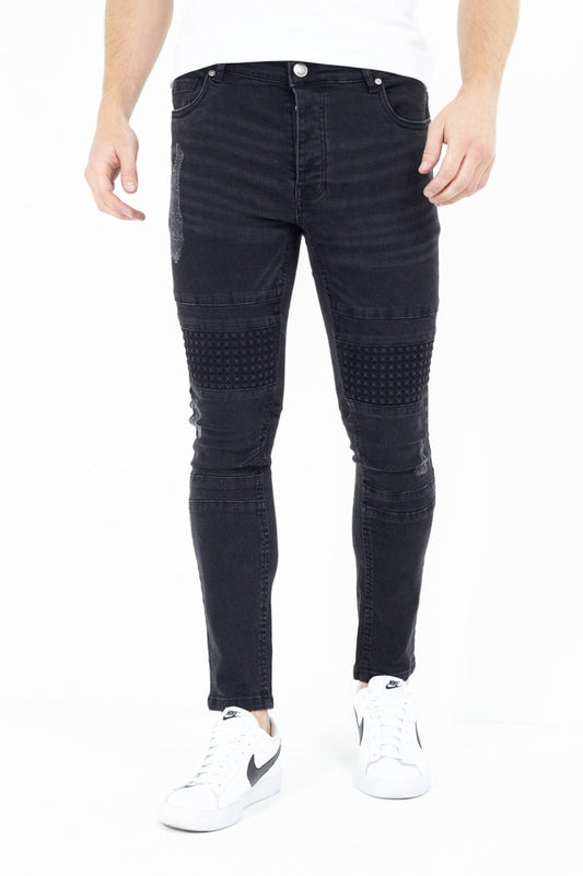 Charcoal Biker Stud Detail Skinny Jeans