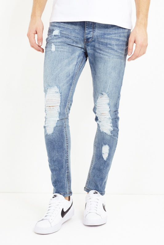 Bleached Blue Denim Ripped Skinny Jeans