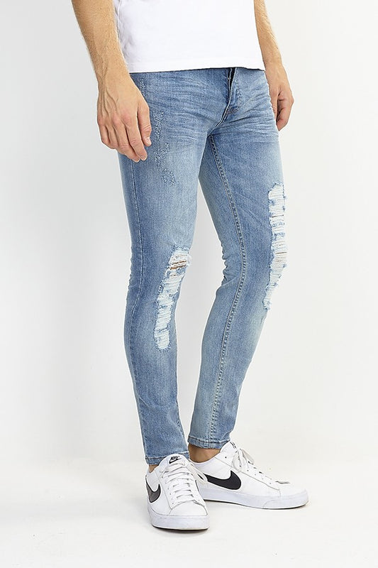 Ripped Leg Distressed Blue Skinny Jeans