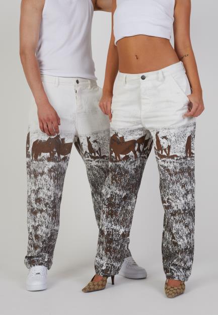 Denim Straight Leg Horse Print Jeans