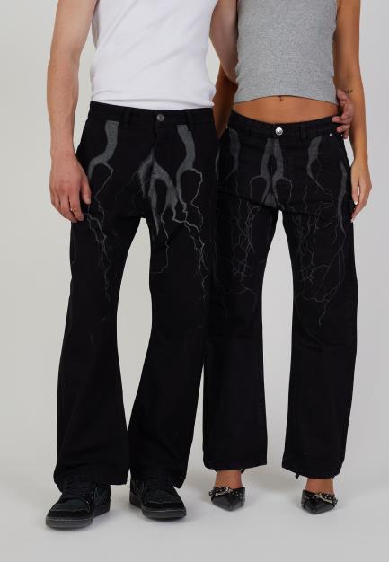Denim Straight Leg Jean Lightning Print