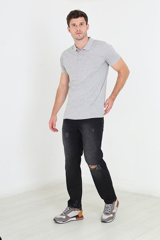 Charcoal Wash Ripped Knee Relaxed Fit Jeans