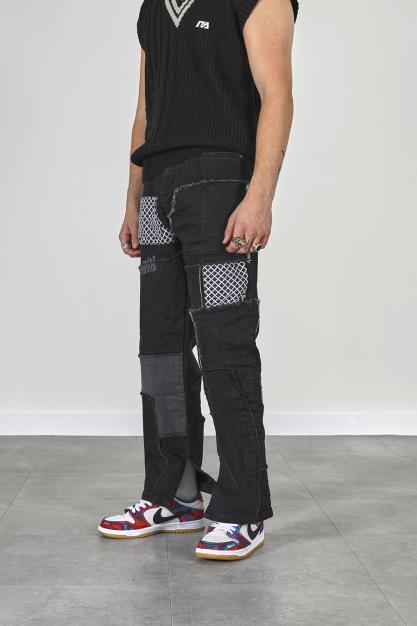 Denim Straight Leg Patchwork Jean Stitch & Patchwork Detail To Leg