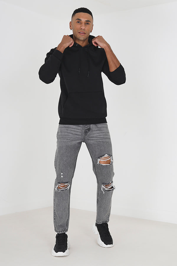 Loose Fit Acid Wash Denim Jean Ried Knees Button Fly