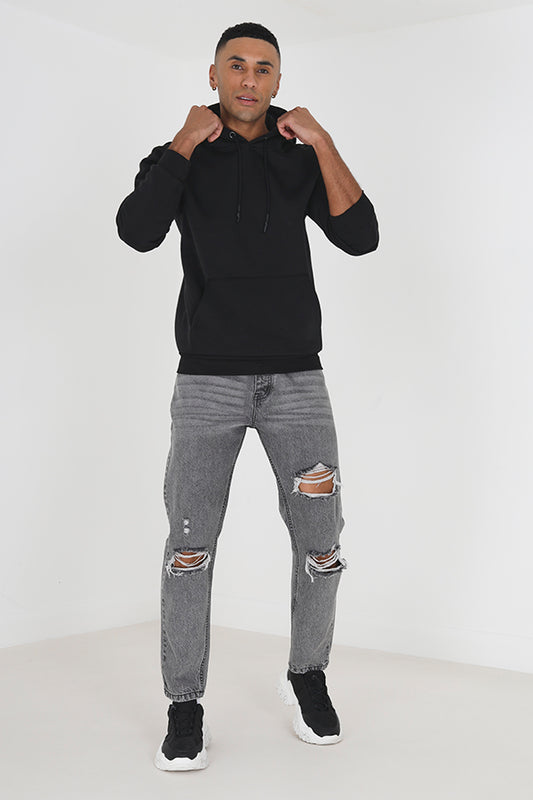 Loose Fit Acid Wash Denim Jean Ried Knees Button Fly