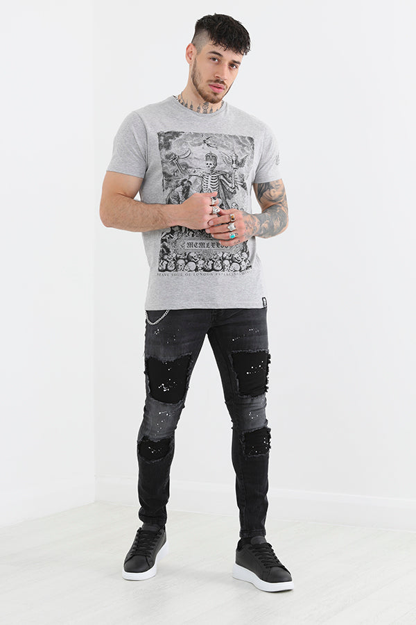 Charcoal Distressed Style Skinny Fit Denim Jeans
