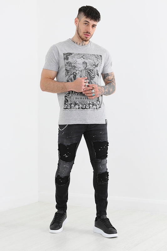 Charcoal Distressed Style Skinny Fit Denim Jeans