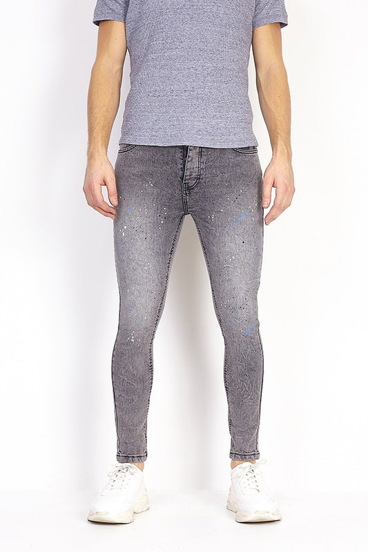 Paint Splatter Detail Grey Acid Wash Skinny Jeans