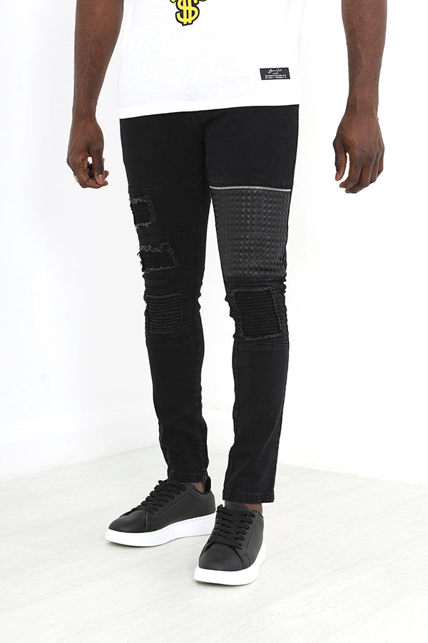 Charcoal Biker Style Stud Detail Slim Fit Denim Jeans