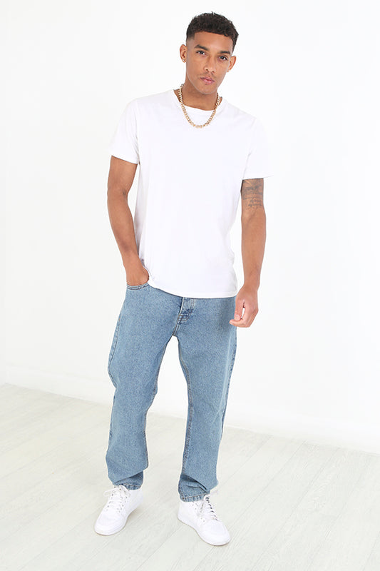 Light Blue Wash Loose Fit Tapered Leg Jeans