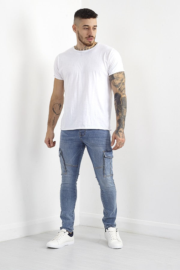 Light Blue Wash Skinny Fit Cargo Style Denim Jeans
