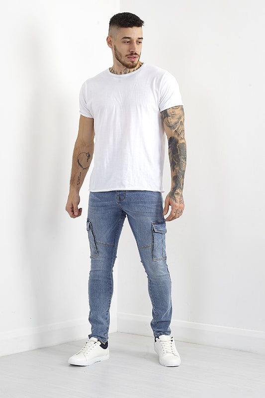 Light Blue Wash Skinny Fit Cargo Style Denim Jeans