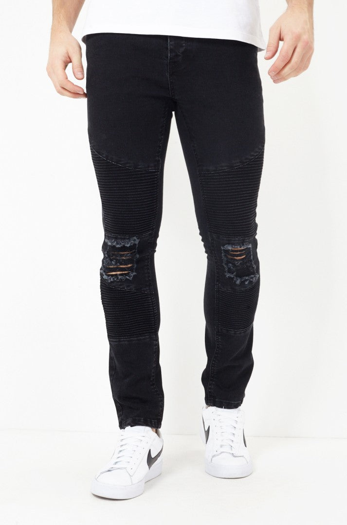 Ripped Knee Charcoal Biker Skinny Jeans