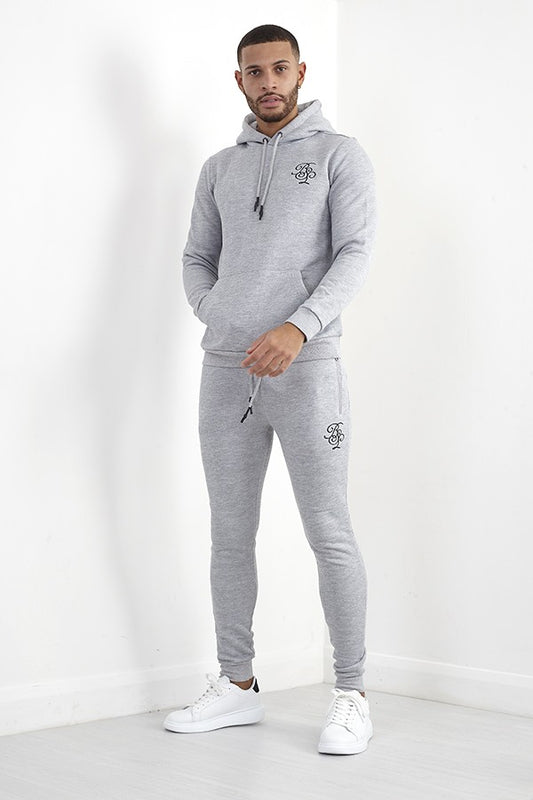 Light Grey Marl Embroidery Detail Skinny Fit Tracksuit