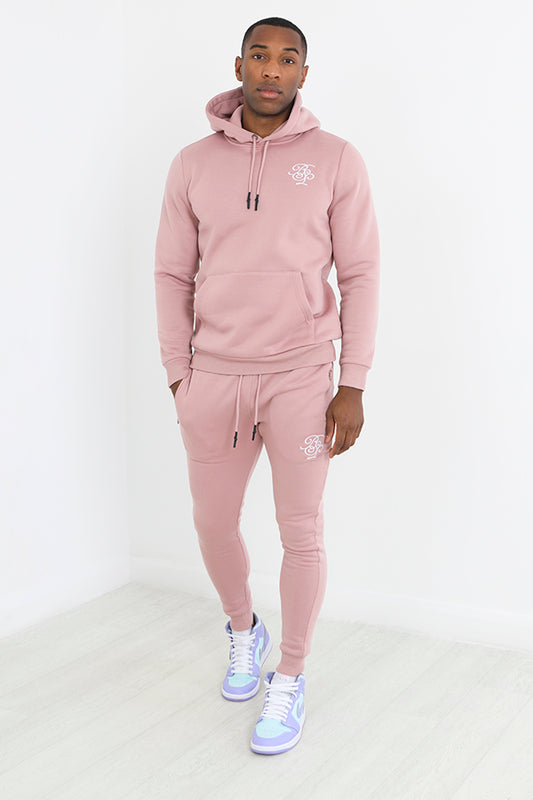 Dusky Pink Embroidery Detail Slim Fit Tracksuit