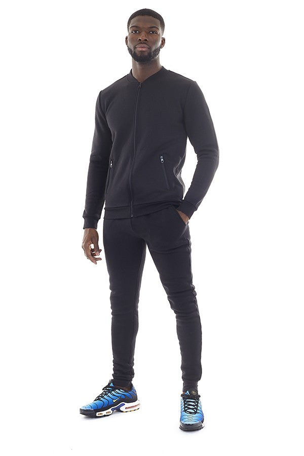 Black Zip Detail Top Slim Fit Tracksuit