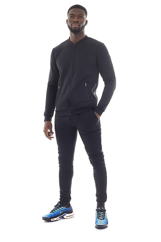 Black Zip Detail Top Slim Fit Tracksuit