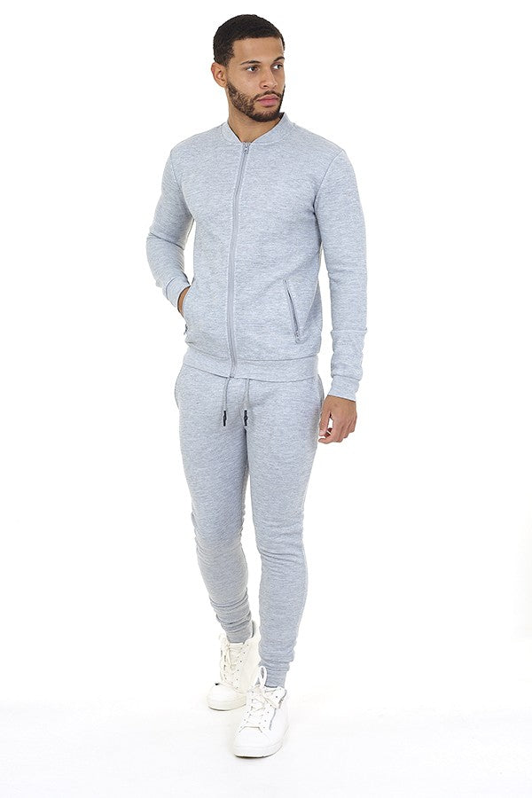 Grey Marl Zip Detail Top Slim Fit Tracksuit