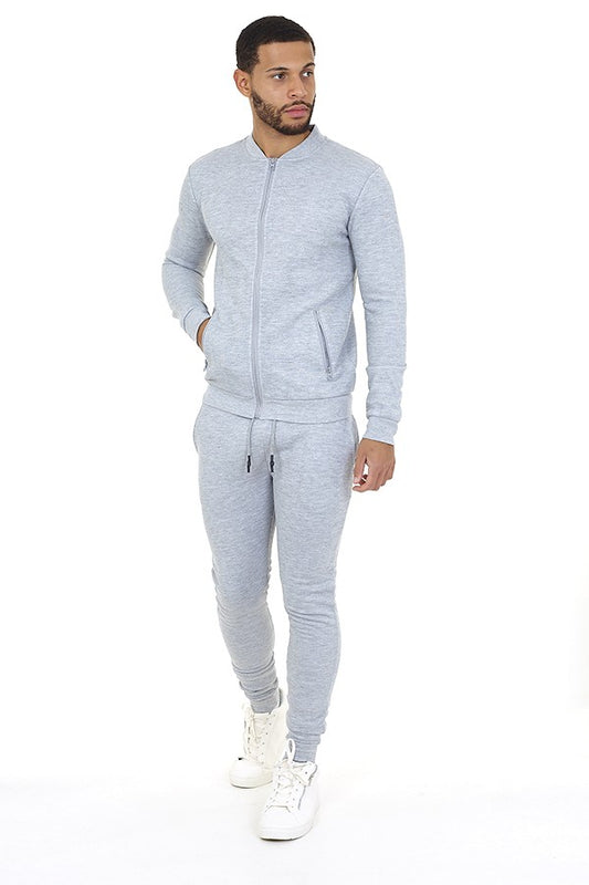 Grey Marl Zip Detail Top Slim Fit Tracksuit