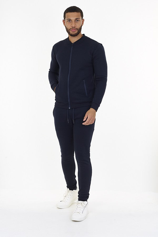 Navy Baseball Neck Zip Through Sweatshirt And Joggers