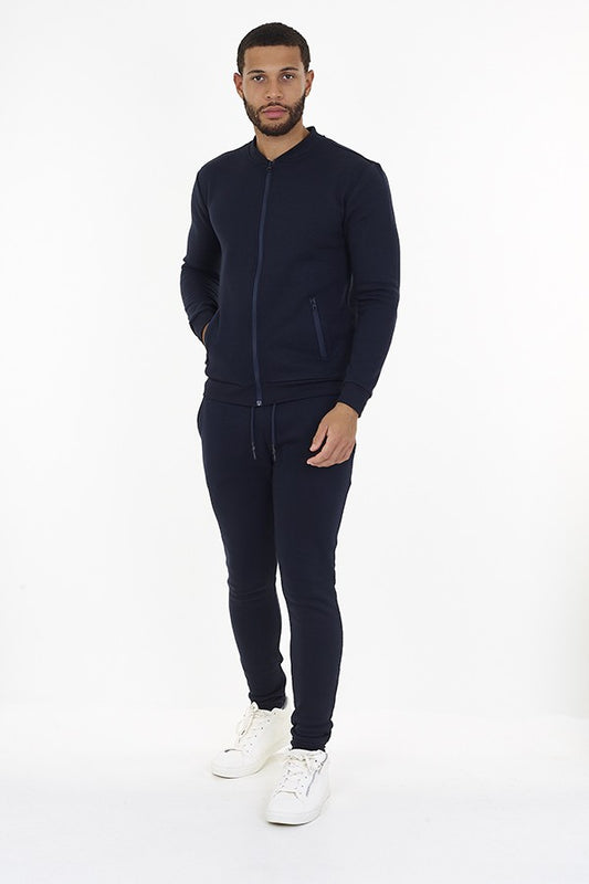 Navy Baseball Neck Zip Through Sweatshirt And Joggers