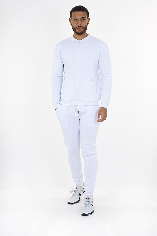 White Zip Detail Top Slim Fit Tracksuit