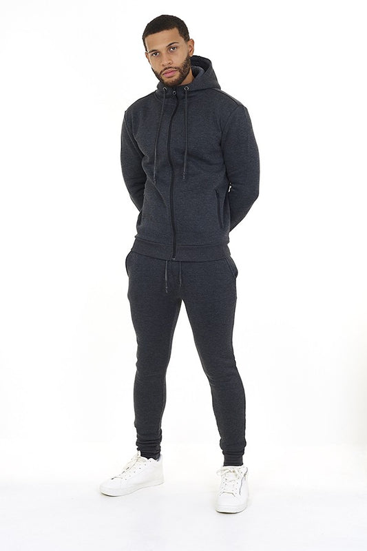 Charcoal Marl High Neck Zip Sweat And Jogger Tracksuit