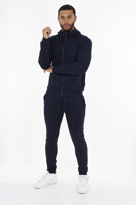 Navy High Neck Zip Sweat And Jogger Tracksuit