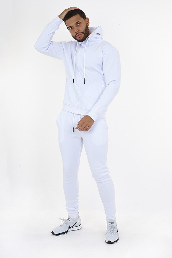 Optic White High Neck Zip Hoodie And Jogger Tracksuit