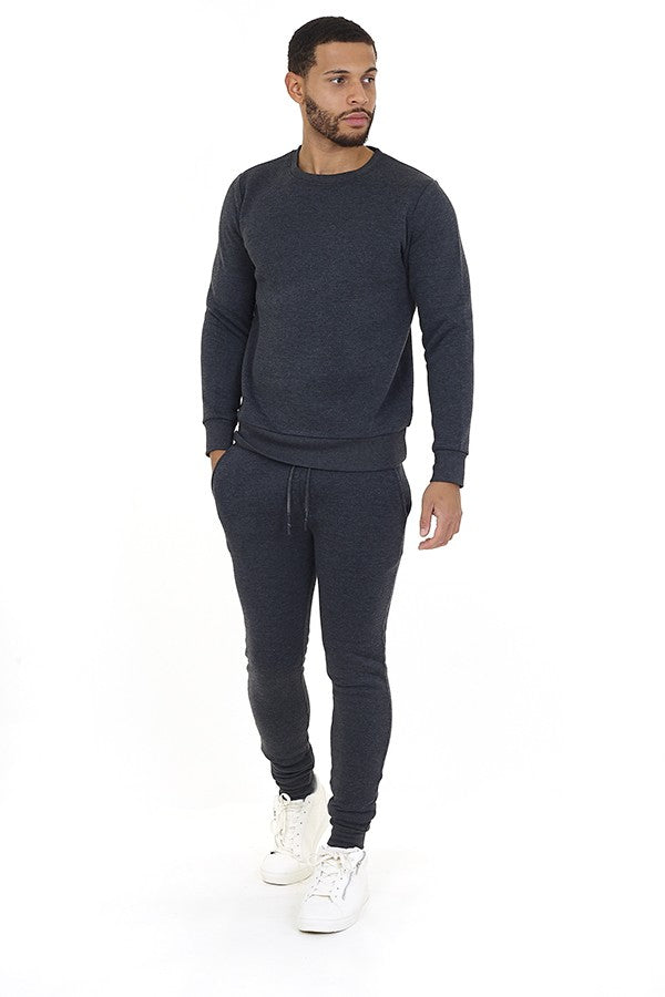 Charcoal Marl Crew Neck Sweatshirt & Joggers Tracksuit